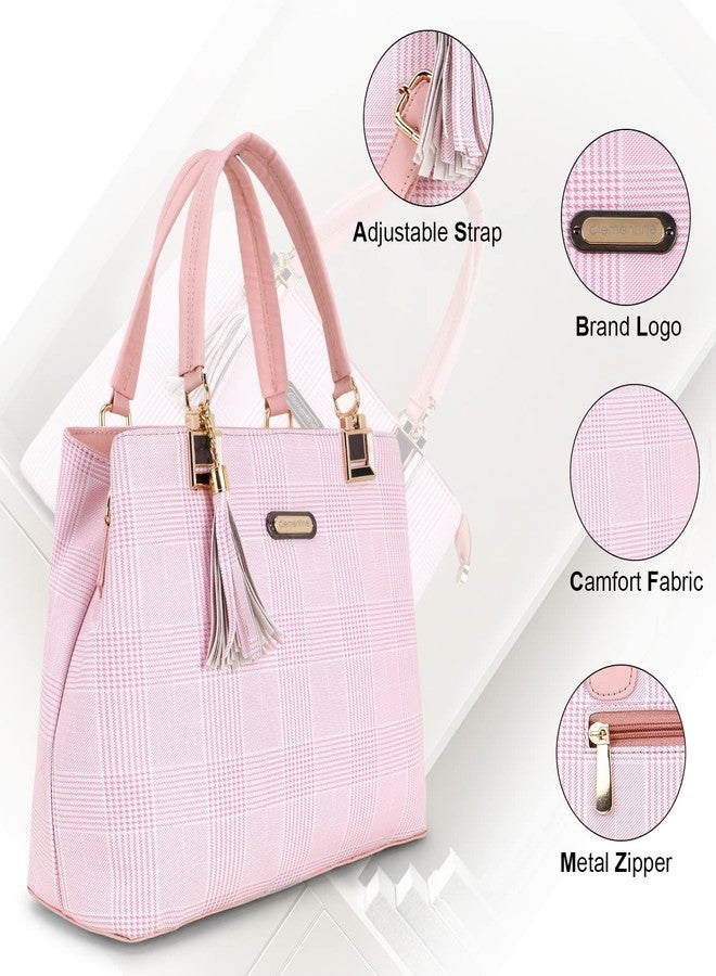 كليمنتين حقيبة يد نسائية من الجلد الصناعي بنقشة مربعات من كليمنتين | حقيبة يد أنيقة بحزام كتف قابل للتعديل، مناسبة للعمل والسفر والاستخدام اليومي | (وردي) - Image 2